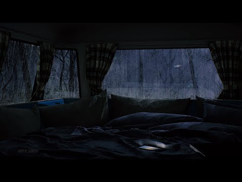 Spend A Rainy Night In A T1 CamperVan | Car Camping | Rain On Window Sounds For Sleeping