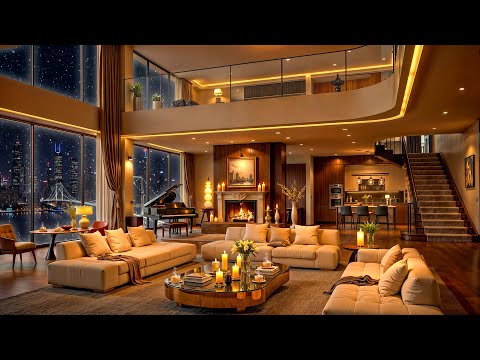 Luxury Apartment Ambience in Chicago ❄ Snowy Night with Relaxing Jazz Saxophone Music for Deep Sleep