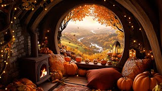 Cozy Hobbit House in Cozy Autumn Forest | Autumn Ambeince, Fireplace ASMR & Music for Sleep & Heal