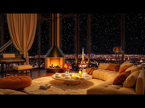 Cozy Apartment in Paris ❄ Tender Jazz Saxophone Music & Fireplace Sounds for Stress Relief, Relaxing