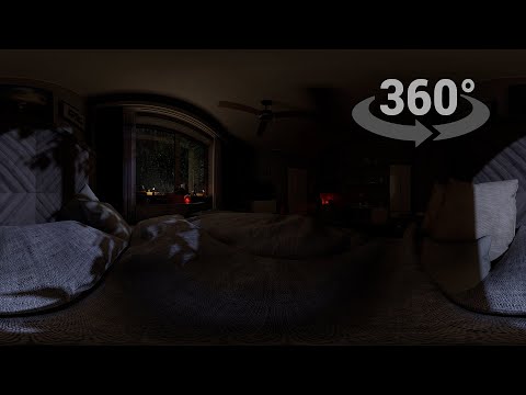 8K 360° Cozy Bedroom Ambience | Wind & Rain Sounds For Sleeping | VR View | 1Hour