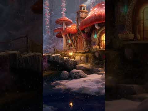 Winter's embrace in the mushroom village. 🍄❄️✨ #shorts #relaxingmusic #soothingmusic