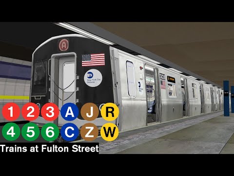 OpenBVE Virtual Railfanning: 1, 2, 3, 4, 5, 6, A, C, J, Z, R and W Trains at Fulton Street