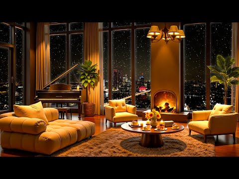 Winter Exquisite Night Jazz ❄ Cozy Apartment with Smooth Jazz Saxophone & Fireplace Sounds to Relax