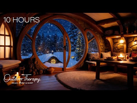 Hobbit House Hideaway | Cozy Blizzard Relaxation with Howling Wind & Blowing Snow | 10 HOURS