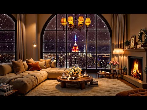 Late Night Jazz 🌃 Cozy Apartment in New York 🎷 Tender Jazz Saxophone & Fireplace Sounds for Sleeping