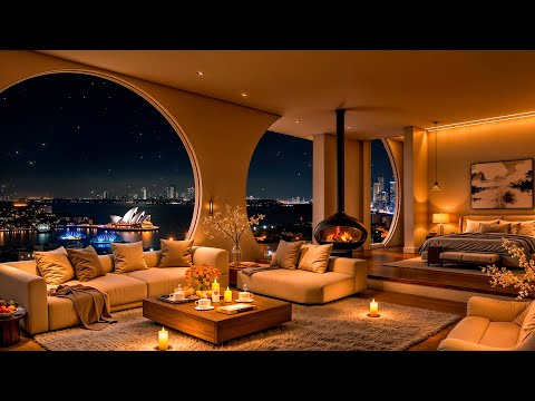 Late Night Jazz 🌃 Cozy Luxury Apartment with Elegant Jazz Saxophone & Fireplace Sounds for Sleeping