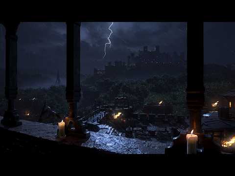 Wind Sounds For Sleeping | Thunderstorm Over A Medieval Castle | Medieval Ambience