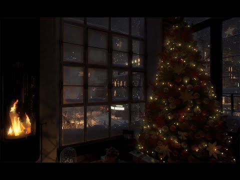 Cozy Christmas Fireplace In Brooklyn | Dark Screen For Sleeping | Heavy Snow In New York  | 8 Hours