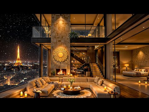 Winter Night Jazz ❄ Luxury Apartment in Paris 🎷 Elegant Jazz Saxophone & Snowfall for Sleep, Relax