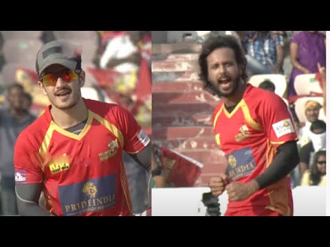 Akhil and Aadarsh celebrating a crucial wicket of Chennai Rhinos | Telugu Warriors | CCL Highlights