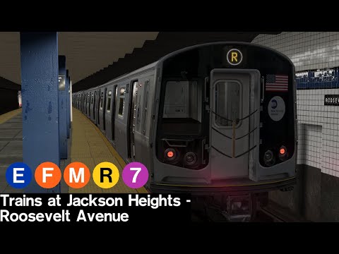 OpenBVE Virtual Railfanning: E, F, M, R and 7 Trains at Jackson Heights but the new techs are random