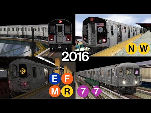 OpenBVE Virtual Railfanning: E, F, R, M, N, W and 7 Trains (multiple stations 2016)