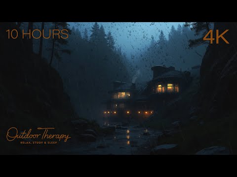 Mountain Hideaway - Relaxing Rain, Flowing Water & Distant Thunder Ambience [4K] 10 HOURS