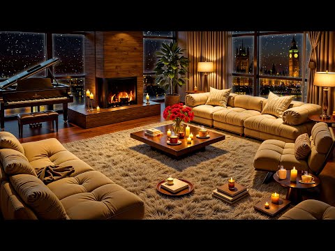 Winter Night Jazz ❄ Cozy Apartment in London 🎷 Tender Jazz Saxophone & Fireplace Sounds for Relaxing