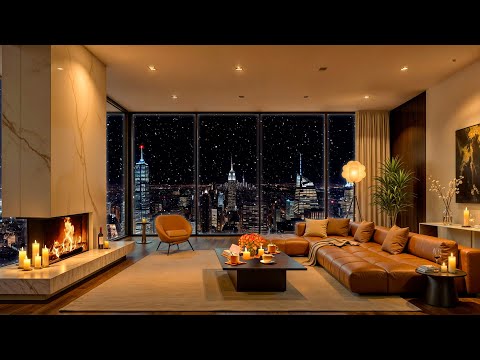 Cozy NYC Apartment on Snowy Winter Night ❄ Elegant Jazz Saxophone & Fireplace Sounds for Relaxation