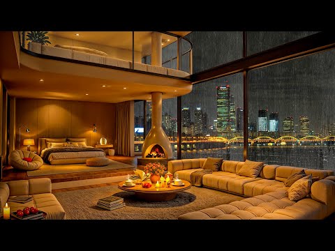 Midnight Melodies ⛈ Relaxing in Luxury Apartment Ambience with Tender Jazz Saxophone & Rain Sounds