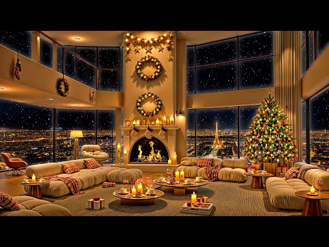 Jazz Relaxing Music at Luxurious Paris Apartment 🎄 Christmas Jazz 2025 & Fireplace Sounds for Sleep