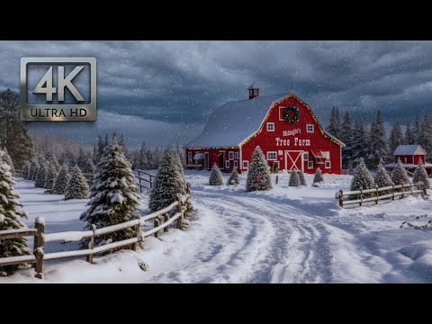 Tree Farm Christmas Ambience, Christmas Background, Winter Scenery, Snow Falling & White Noise