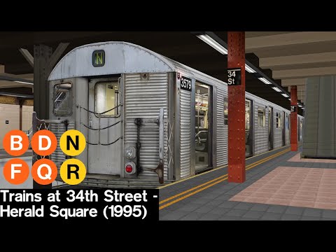 OpenBVE Virtual Railfanning: B, D, F, Q, N and R trains at 34th Street Herald Square (1995)