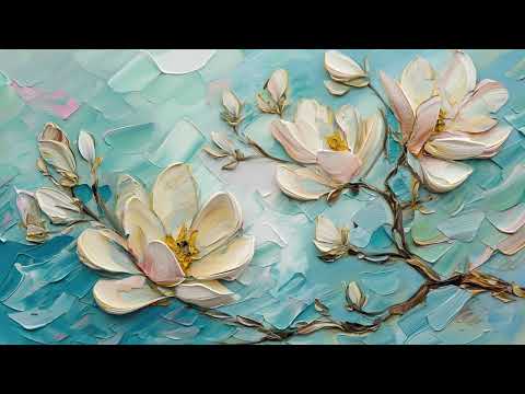 Spring Floral Free TV Art Screensaver Impasto Oil Painting Vintage Background Wallpaper Blue White