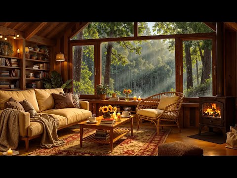 Relaxing Jazz and Fireplace Ambience in Cozy Cabin Retreat - Jazz Music for Stress Relief