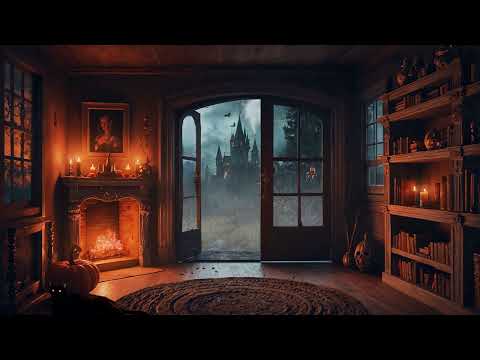 Majestic Halloween Ambience | Castle View and Relaxing Moody Music with Rain and Thunder