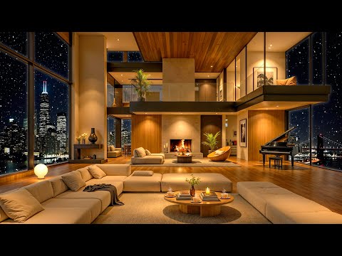 Luxury Apartment Ambience in Chicago ❄️ Snowy Night with Elegant Jazz Saxophone Music for Relaxation