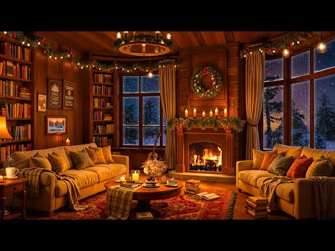 Jazz Relaxing Music and Crackling Fireplace in Cozy Winter Cabin Ambience ❄️ Smooth Jazz to Unwind