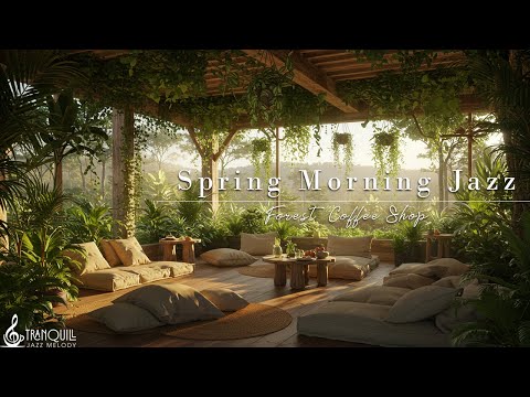 Relaxing Spring Morning in Cozy Forest Cafe with Tranquill Jazz Melody & Nature Therapy for Reading