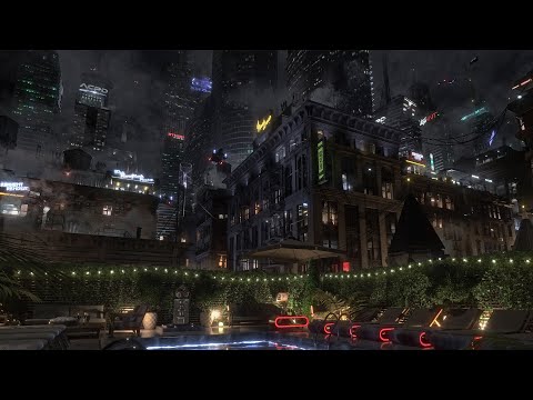 A Beautiful Rooftop Pool In A Cyberpunk City | Ambient Sounds and Music For Meditation Or Sleep |