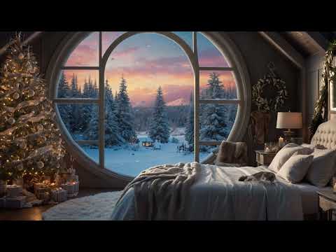 Dreamy Christmas Wonderland Ambience 🎄❄️ Soothing Music, Relax with Light Snowfall During Sunset