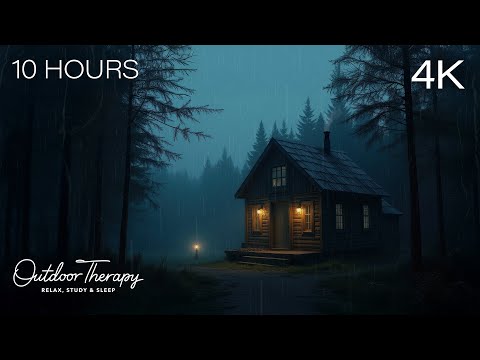 The Rainy Cabin | Dark and Cozy Forest Rain Ambience [4K] RELAX | STUDY | SLEEP | 10 Hours