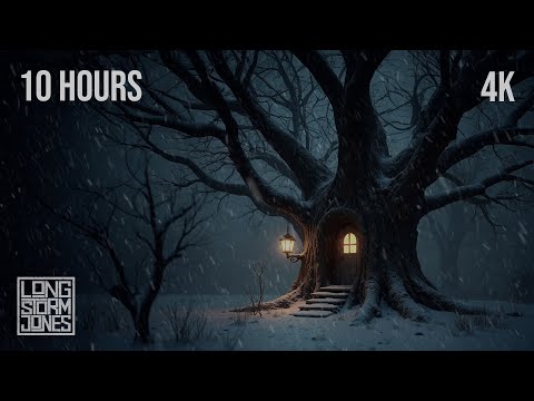 The Enchanted Refuge | Low Howling Wind & Blowing Snow Ambience in a Fantasy Treehouse | 10 HOURS