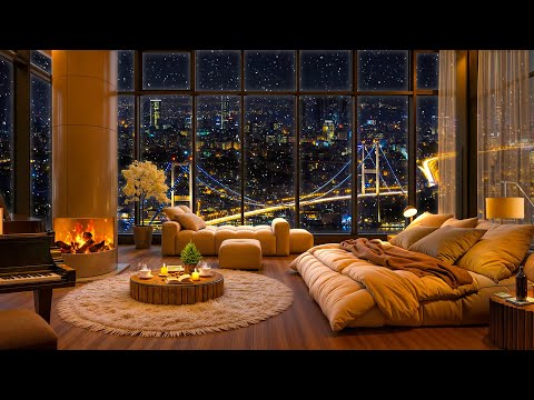 ❄ Cozy Bedroom Ambience with Relaxing Jazz Saxophone Music & Crackling Fireplace for Deep Sleep