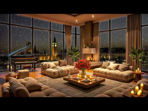 London Winter Night Tranquility ❄ Cozy Apartment with Smooth Jazz Saxophone Music & Fireplace Sounds