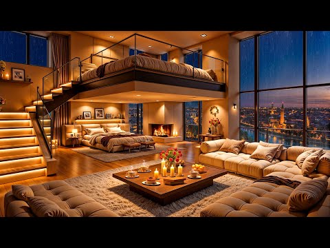 Jazz Relaxing Music in Luxury London Apartment 🌃⛈ Tender Jazz Saxophone & Rain Sounds for Sleeping