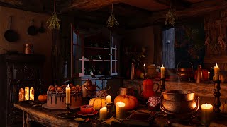 Cozy Autumn Night Kitchen Ambience | Fall Night With Crickets, Wood Stove, Cooking