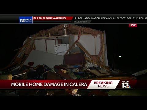 Mobile home park destroyed in Calera, Alabama, during potential tornado