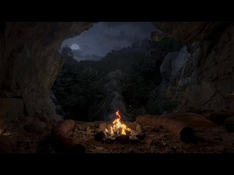 A Cozy Cave Ambience | Relaxing Campfire & Gentle Breeze | Calming Ambience | Fall Asleep Fast | 4K