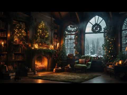 Cozy Festive Christmas Ambience 🎄❄️  Relaxing Christmas Music, Heavy Snowfall and Crackling Fire