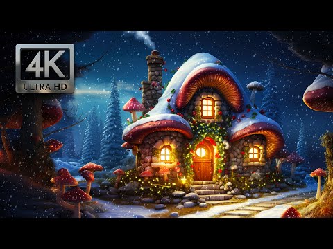 Mushroom House Winter Ambience, Blizzard Sounds, Falling Snow and Crackling Fire Sounds