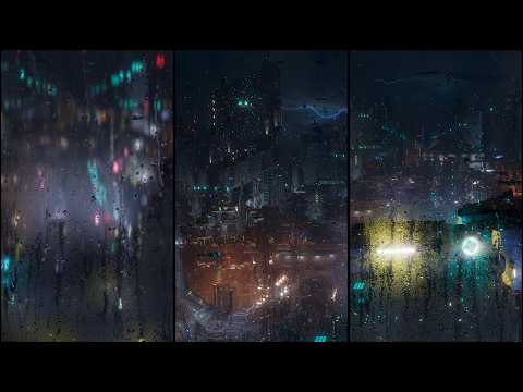 Heavy Rain And Thunder With Beautiful View Of A Sci-Fi City | Ships Taking Off & Fly By | Rain Sound