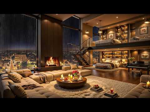 Late Night Jazz 🌃 Luxury Apartment Ambience with Elegant Jazz Saxophone & Fireplace Sounds to Sleep