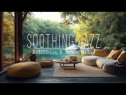 4K Winter Tranquill Jazz In Lakeside | Cozy Outdoor Cafe Ambience With Gentle Jazz For Positive Mood