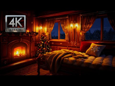 Luxury Sleeper Train on North Pole Express, Christmas Ambience with Train Sounds & Crackling Fire