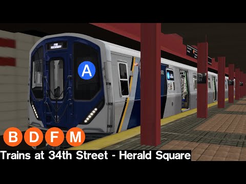 OpenBVE Virtual Railfanning: B, D, F and M Trains at 34th Street - Herald Square