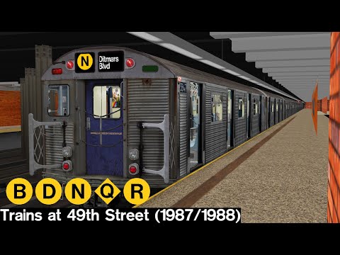 OpenBVE Virtual Railfanning: B, D, N, Q and R Trains at 49th Street (1987/1988)